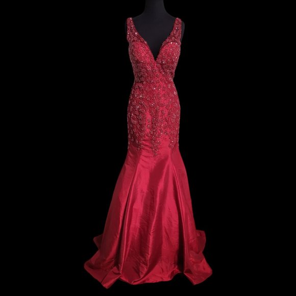 Vienna Prom Mermaid Taffeta Beaded Dress - Picture 1 of 6